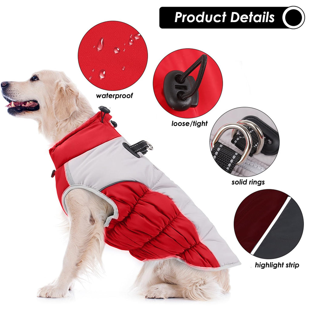 Dog Cold Weather Coats - Cozy Waterproof Windproof Reversible Winter Dog Jacket, Thick Padded Warm Coat