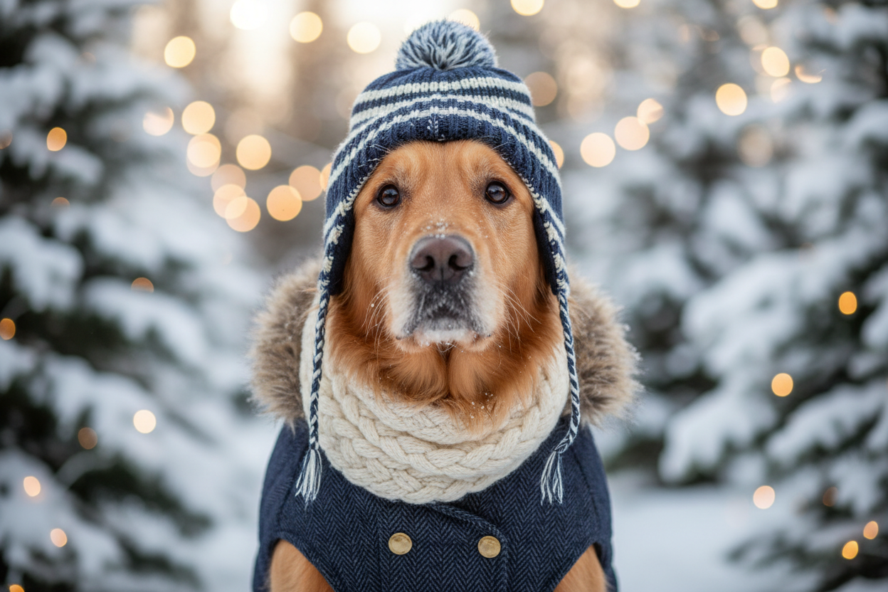 gros plan sur lanimal avec une manteau et vetement d"hiver